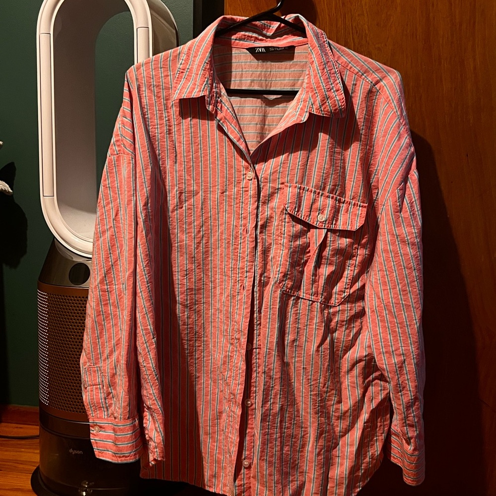 Zara pink and blue Striped Shirt